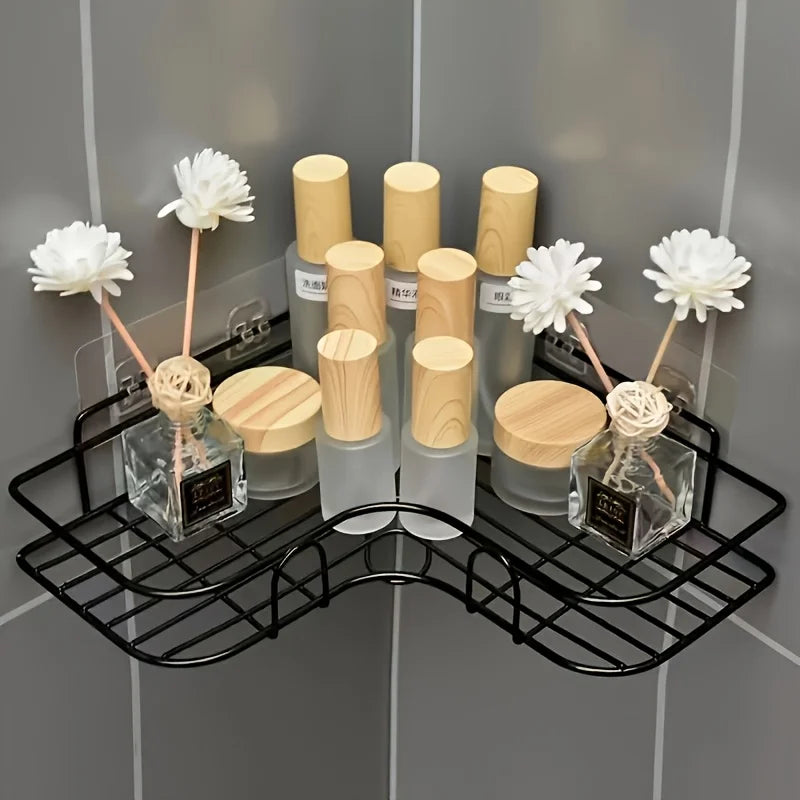 Bathroom Corner Storage Shelves Wall Mounted Rack Shampoo Holder Iron Shower Drain Basket Punch-Free Organizer Bath Accessories