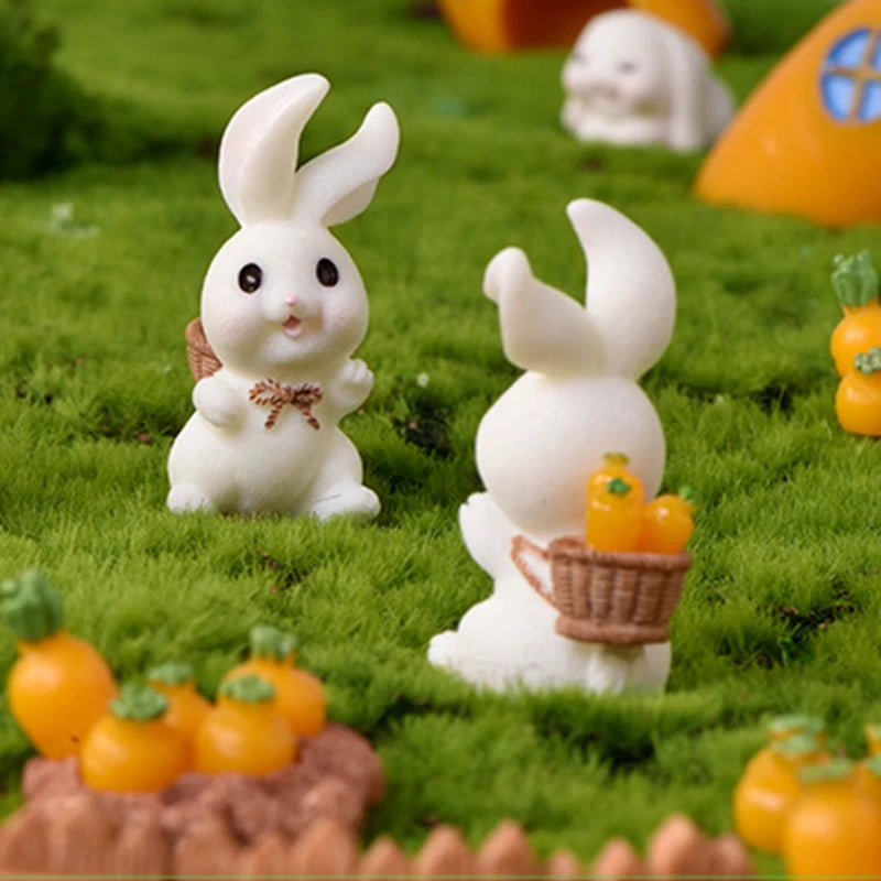 Easter Cute Resin Bunny Rabbit Figurine Micro Landscape DIY Home Room Decoration Garden Decor Miniature Ornament Accessorie