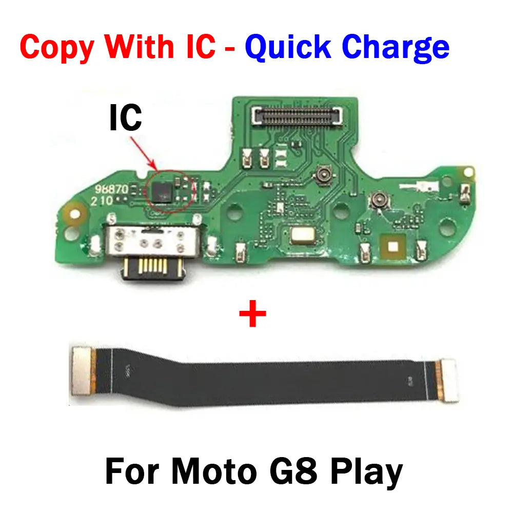 green circuit board charging board with integrated usb charging port and ic paired with black flexible ribbon cable for moto g8 play in usb charging dock for motorola moto g series