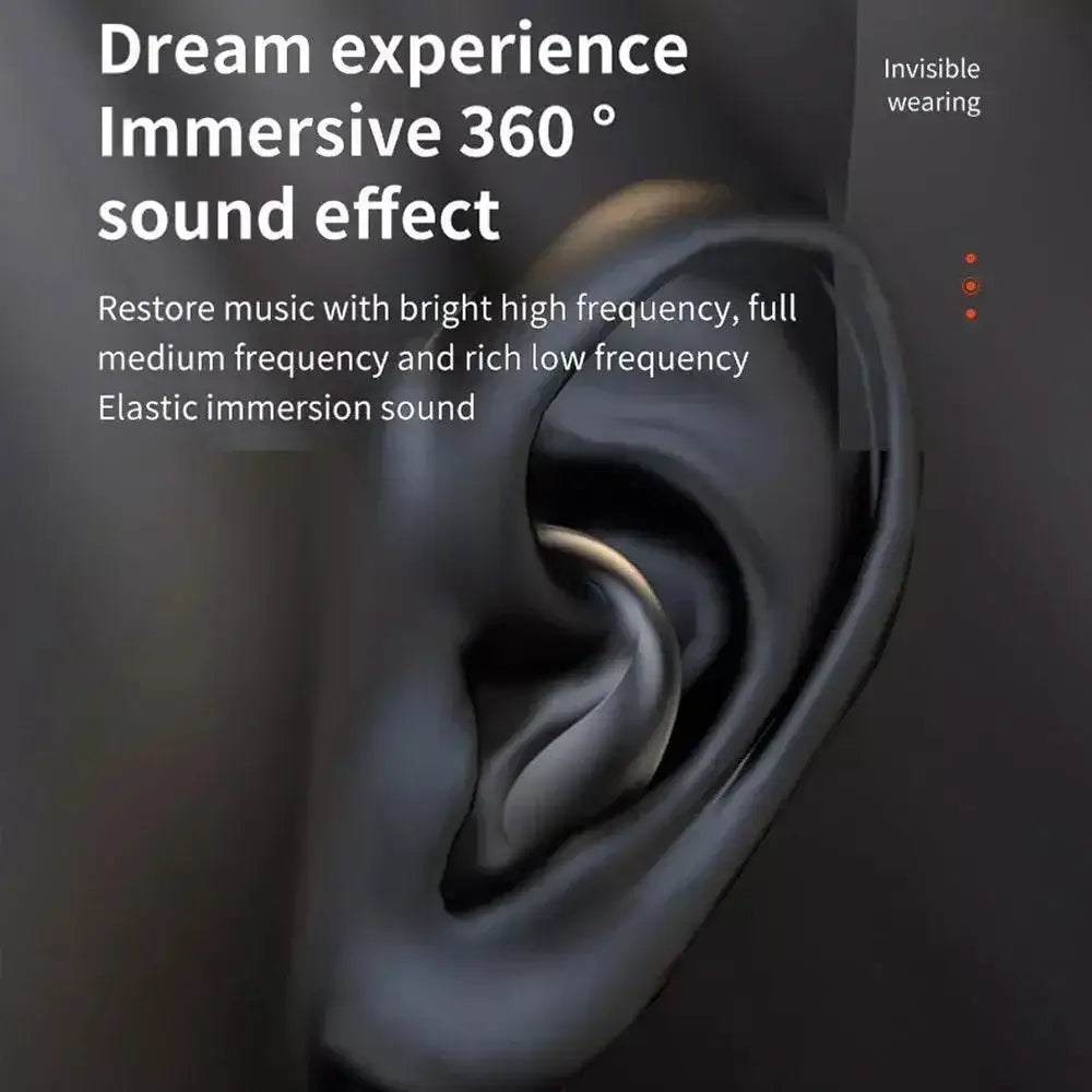 Wireless sleeping earbuds bluetooth 5.3 mini headphones with invisible design and metallic accents for immersive 360-degree sound.
