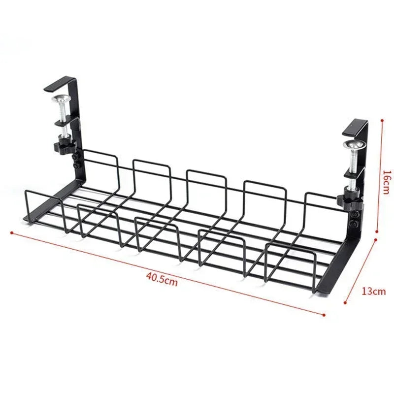40cmCable Management Box Under Desk Cable Organizer Storage Shelf Desk Wire Management Cable Tray Under Desk No Drill Metal Rack