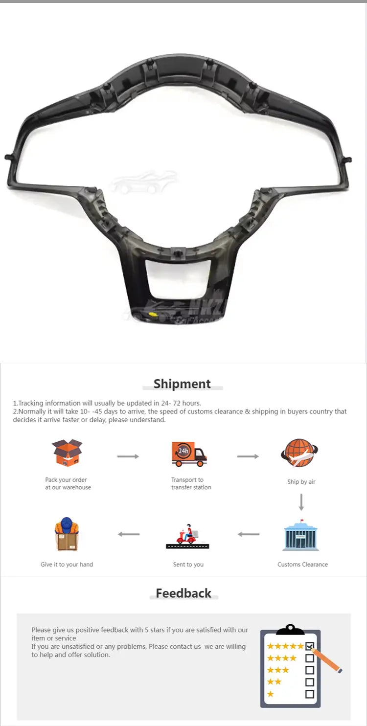 Black plastic steering wheel trim with a glossy finish and integrated mounting clips for VW Golf 7 Mk7 GTI and mirror housing shown from the back side.