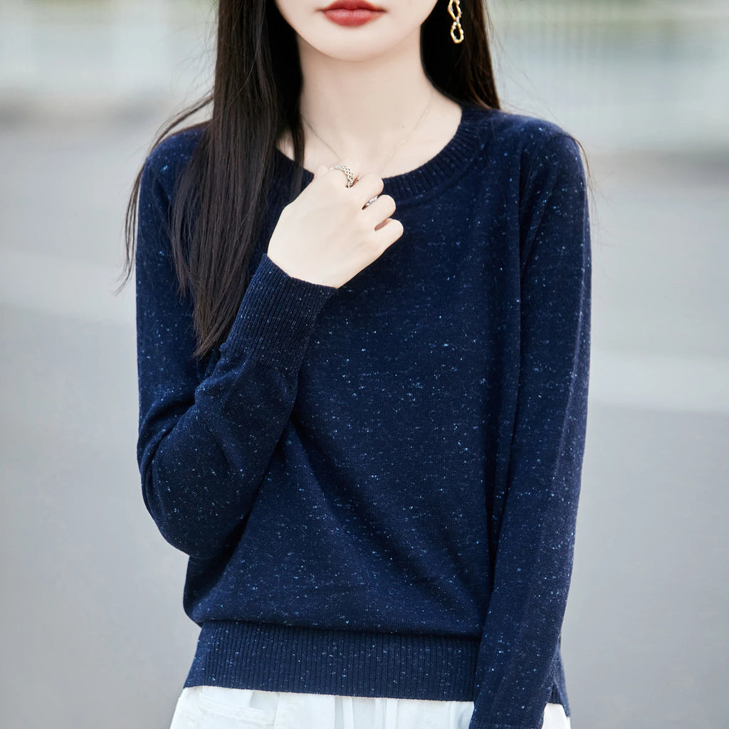 Women Fine Wool Sweater O-neck Fancy Yarn Pullover Autumn Winter Knitwear Casual Clothing Bottoming Itch-Free Top for Festival