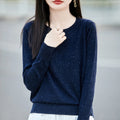 Women Fine Wool Sweater O-neck Fancy Yarn Pullover Autumn Winter Knitwear Casual Clothing Bottoming Itch-Free Top for Festival