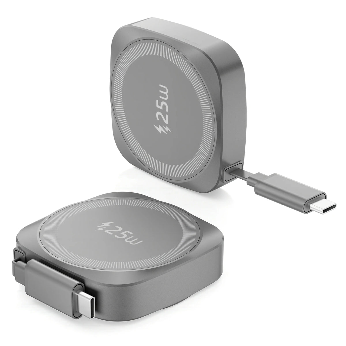 25W Wireless Charger with Retractable USB-C Cable Fast Qi2.2 Magnetic Charger for iPhone Airpods Portable Wireless Charging Pad