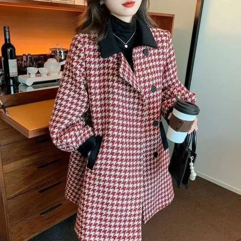 Warm Outerwears Velvet Wool & Blend Blazer Woman Spring Autumn Tweed Coats for Women Long Sleeve Casual 2025 New Arrivals Jacket