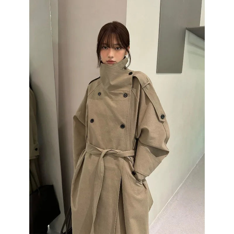 American Style Fashion Trench Coat for Women 2025 Autumn New Mid To Long Style Popular Thin Jacket Female Clothing