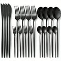 Stainless steel cutlery set, black, 20 pieces; Portuguese stainless steel cutlery for 5 people; elegant Western cutlery; dishwas