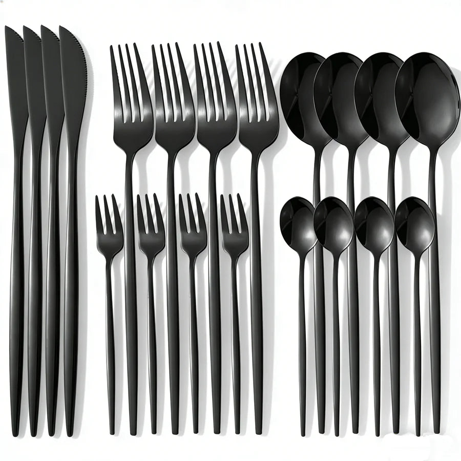 Stainless steel cutlery set, black, 20 pieces; Portuguese stainless steel cutlery for 5 people; elegant Western cutlery; dishwas