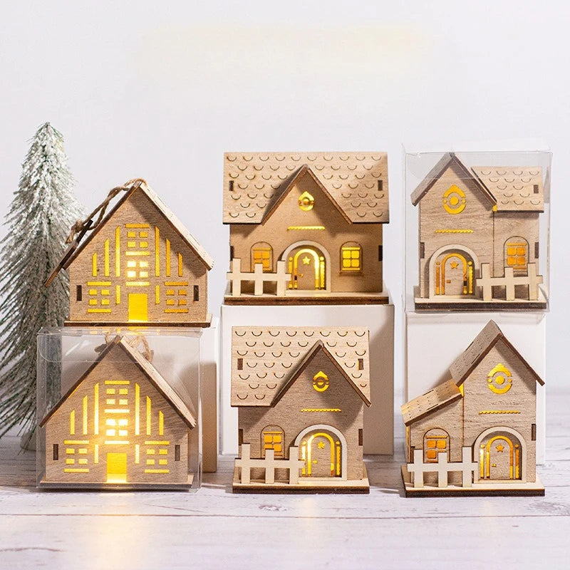 1Pc Christmas Decoration, Glowing Wooden Cabin Ornaments, Small House Home Decor, Holiday Wooden Crafts, Creative Ornaments