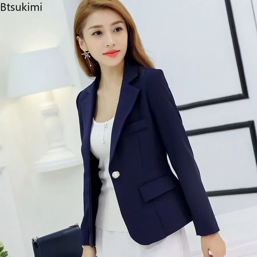 2026 Women's Blazer Suits Formal Slim Blazers Lady Office Work Suit Pockets Jackets Coat Female Korea Casual Short Blazer Female