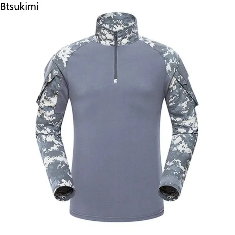 New Men's Outdoor Tactical Hiking T-Shirts Combat Military Army Camouflage Long Sleeve Hunting Climbing Comfort Sport Shirt Tops
