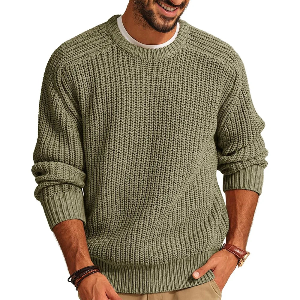 2026 Men Pullovers Sweaters Knitted Tops Casual Loose Round Neck Full Sleeve Regular Solid Knit Sweater Top Splice Autumn Winter