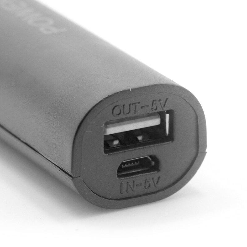 Black cylindrical portable 18650 power bank case diy shell charger with usb-a and micro-usb ports for mobile device charging.