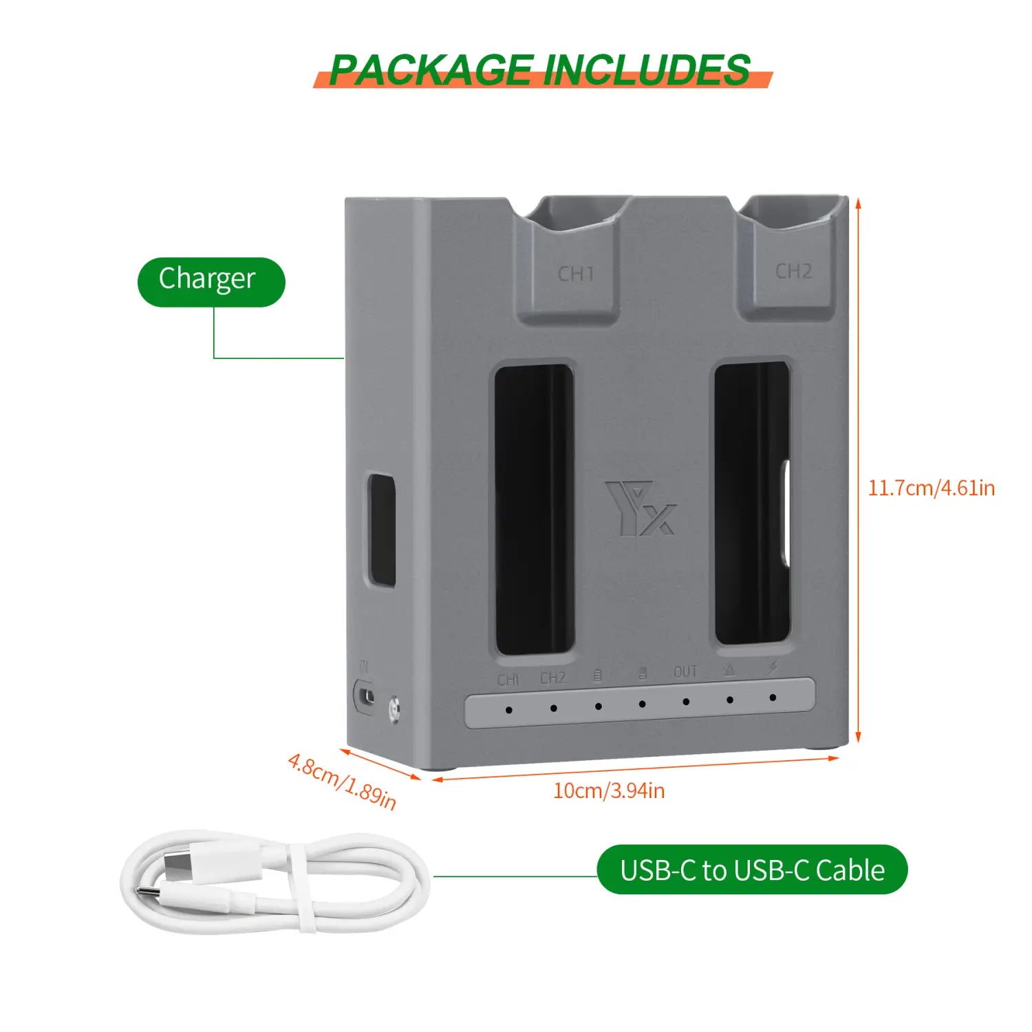 Gray dual-slot wireless charger with sleek rectangular design and black charging slots for dji mavic 4 pro dual battery charger hub.