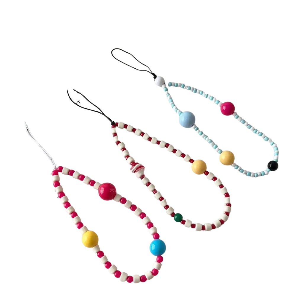 Colorful beaded phone wrist strap with red white blue yellow and green beads for ins cute phone accessories