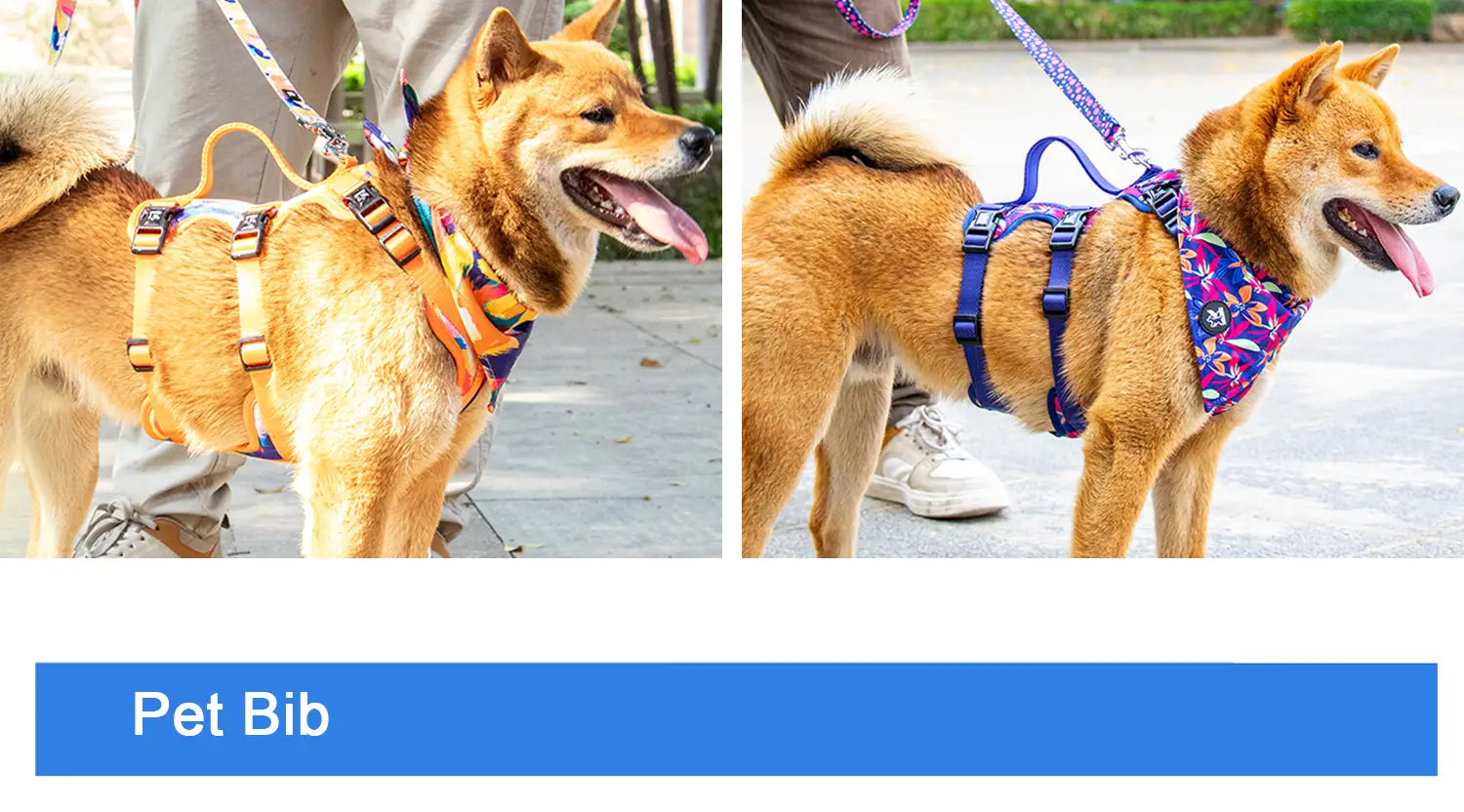 Le bavoir pour animal de compagnie de l’ensemble de harnais présente un design de tissu à motifs vibrants avec des graphismes colorés et des sangles réglables pour la circonférence du cou, complétant le collier pour animal de compagnie et la laisse pour animal de compagnie.