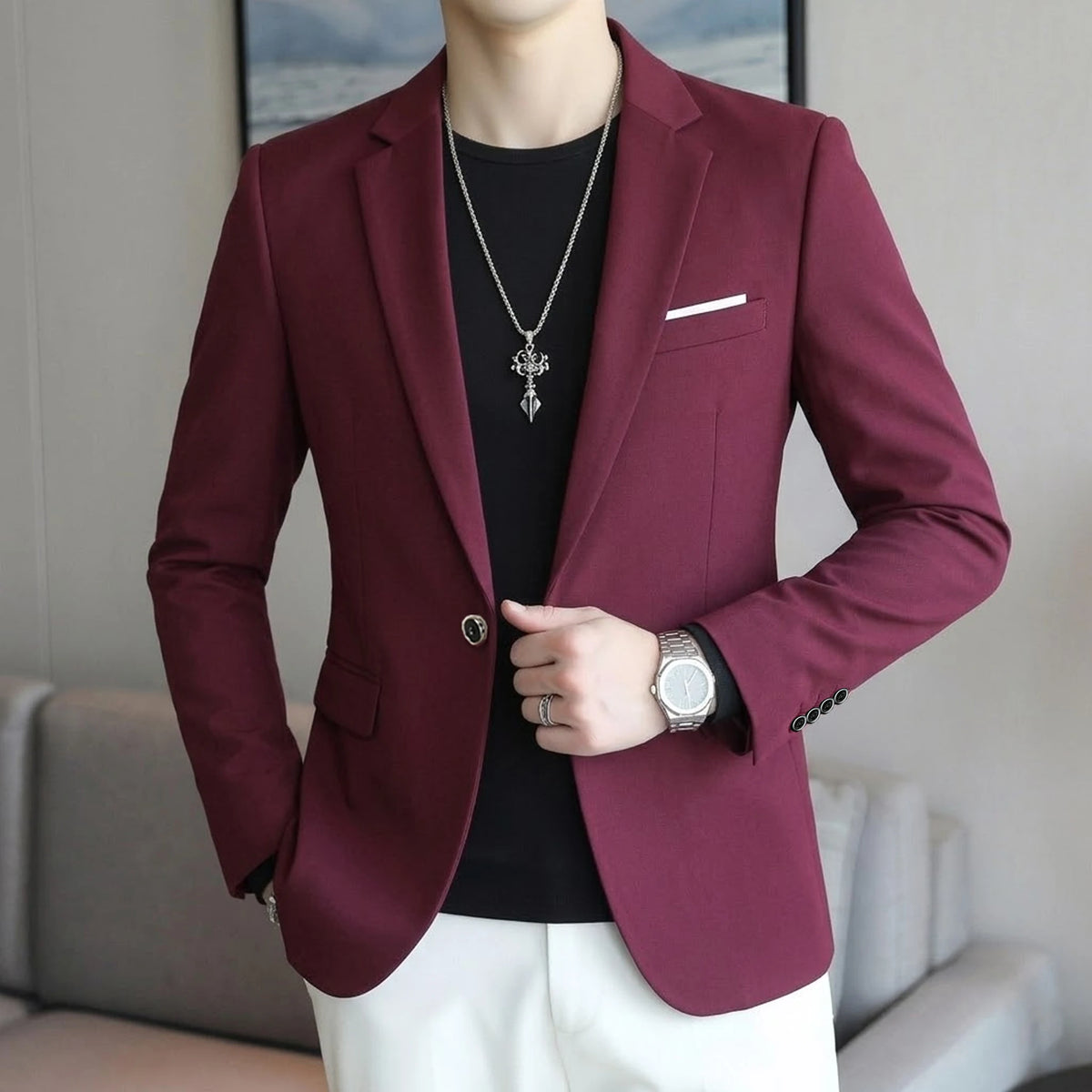 Men's Slim Fit Blazer 18 Colors Casual Business Suit Jacket One Button Notched Lapel Formal Dress Blazer for Wedding Party W