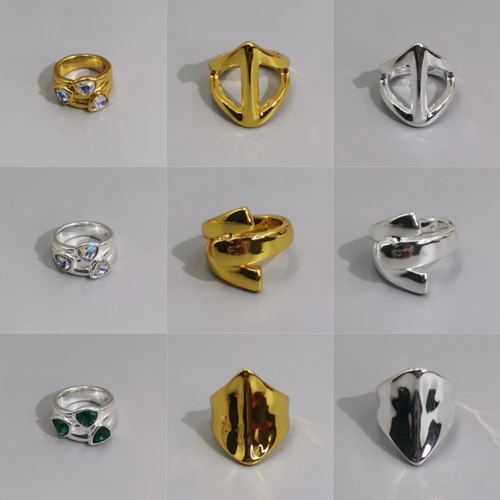 Rugged irregular metal ring, gold and silver plated thick triangle exaggerated ring, unique abstract open ring for women