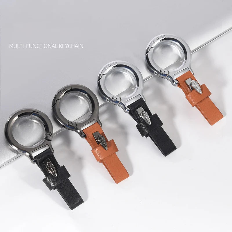 New Cowhide Leather Keychains for Women Men Waist Belt Buckle Carabiner Car Pendant Key Chains Rings Keyring Bag Gifts