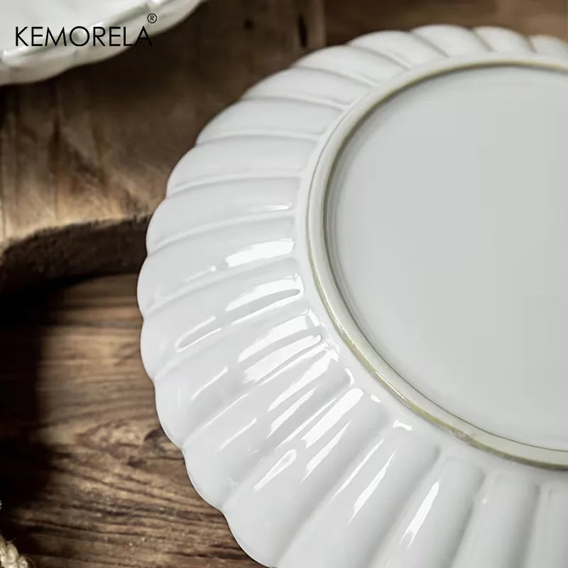 1/2PCS Nordic White Bowls Dinner Plates Ceramic White Glaze Tableware Set Western Steak Dish Salad Bowl Vegetable Fish Plate