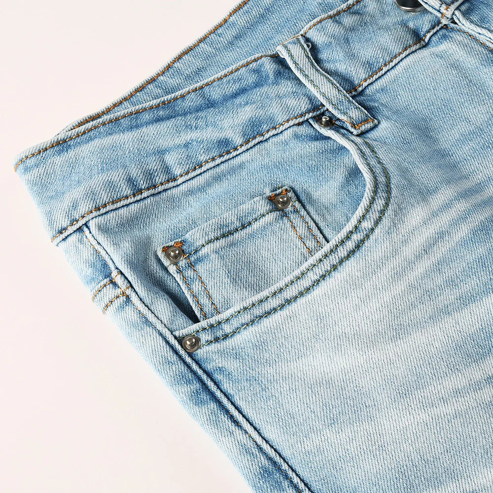 Men Light Blue Boot Cut Denim Jeans Casual Classic Released Hem Pants Long-Legged Trousers for Tall High Quality