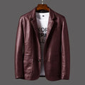 2024 Men's Leather Jackets Lapel Business Pu Blazers Men Solid Casual Slim Button-up Leather Coats Autumn Outwear Plus Size 6XL