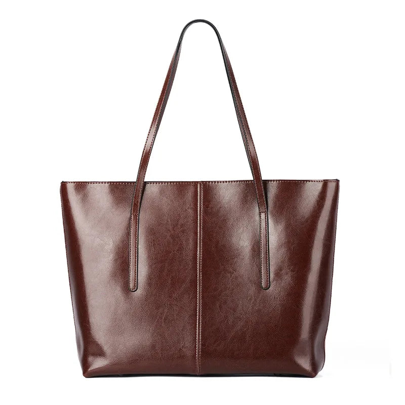 Spacious Large Capacity Laptop Shoulder Handbag Women Office Work Daily Commute Business Use Cowhide Genuine Leather Tote Bags