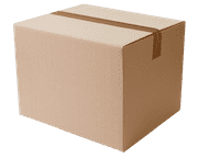 a plain brown cardboard shipping box with a visible tape seal for the modern l shaped computer desk with bookshelf packaging