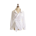 Formal Wear Irregular Long Sleeve Shirt Waist-cinching V Collar Women Blouse Slim Fit Elegant Shirt Top Office
