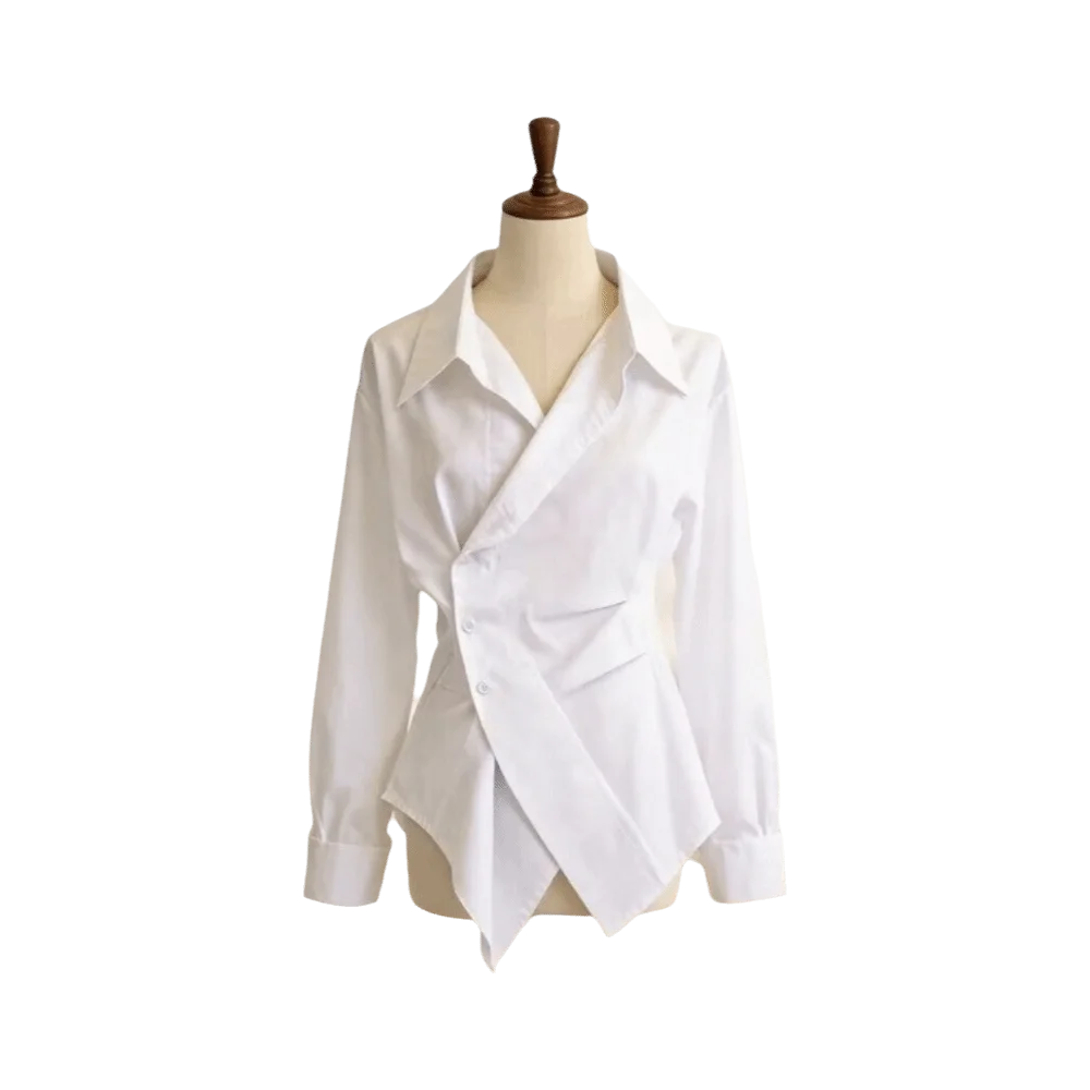 Formal Wear Irregular Long Sleeve Shirt Waist-cinching V Collar Women Blouse Slim Fit Elegant Shirt Top Office