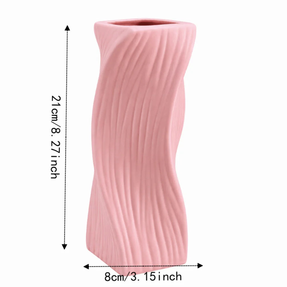 Twisted Design Flower Vase Home Decor Nordic Style Irregular Vases Pots Wave Pattern Plastic Aesthetic Vase Living Room Décor