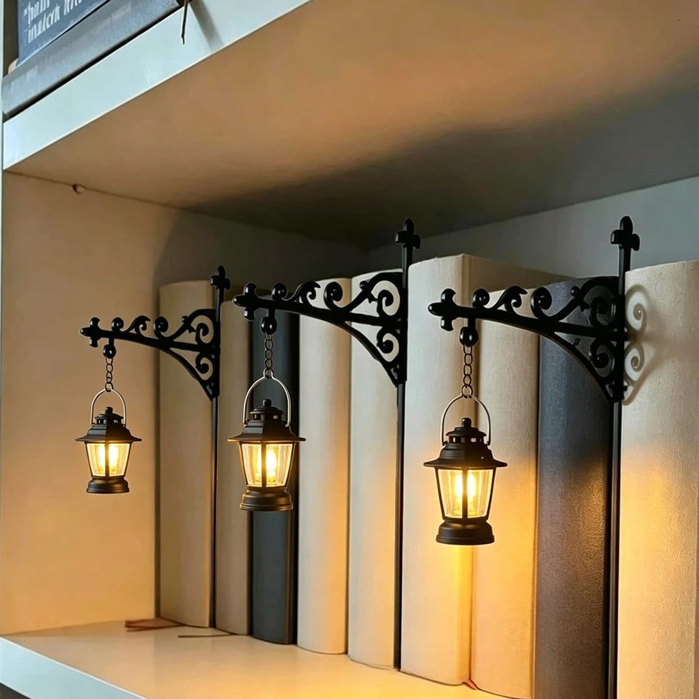 Library Lantern Decorative Bookshelf Lighting Retro Library Lantern Bookshelf Lamp Multifunctional Warm LED Nightlight Ornament