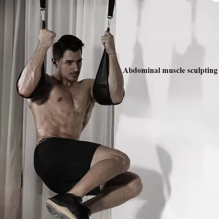 black mesh abdominal sculpting straps with metal hooks for heavy duty hanging leg raise exercises