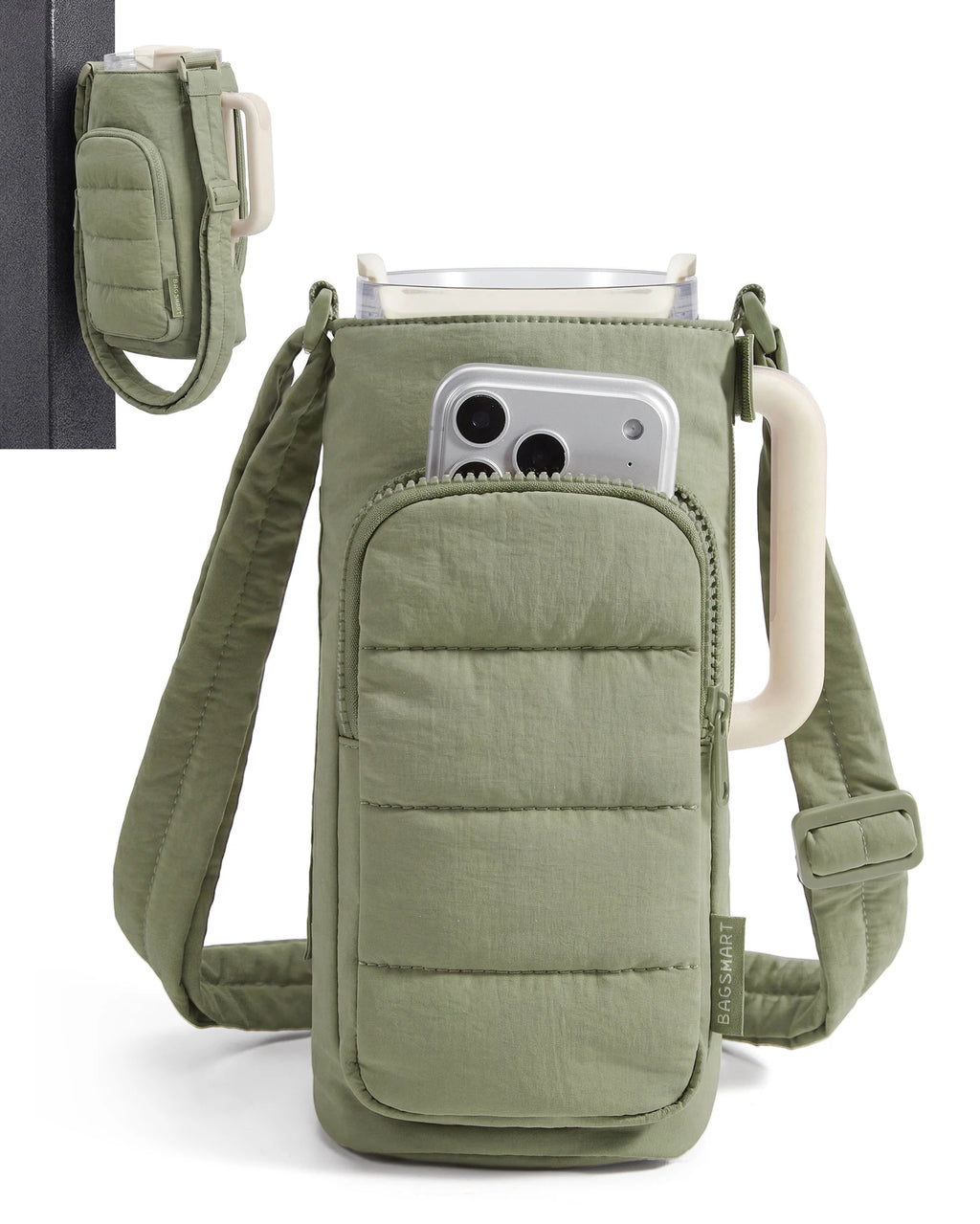 BAGSMART 40oz Water Bottle Holder with Strap Quilted Crossbody Purse Drink Carrier Gym Accessories for Women