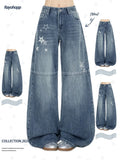 Women's Blue Casual Denim Jeans Baggy Y2K Harajuku High Street Fashion 2000S Style Cute Retro Wide Leg Jeans Long Pants Clothing