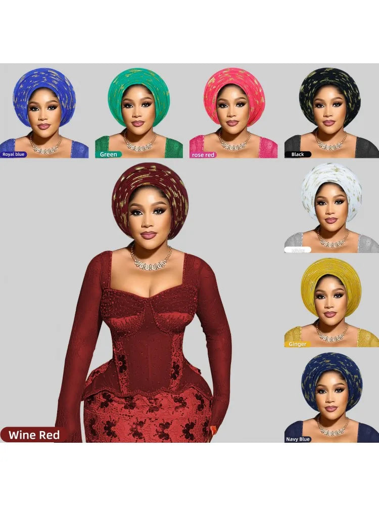 Nigerian Wedding Geles African Headtie Auto Gele Turbans For Women Aso Oke Fabric Muslim Headwear Headpiece Female Head Wraps