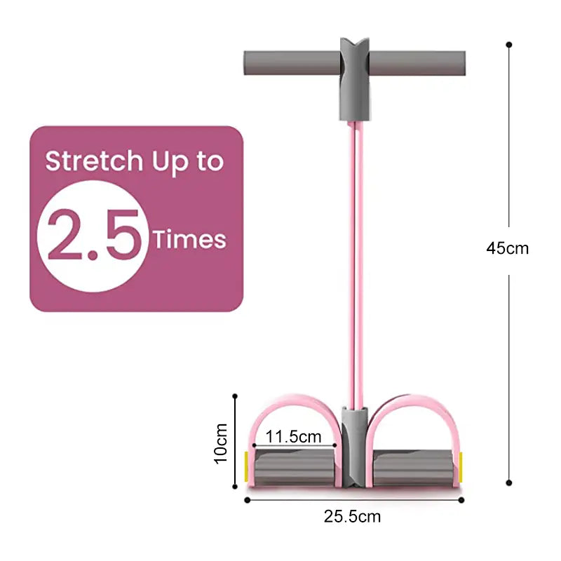 pink and gray 4-tube resistance band pedal puller fitness equipment featuring adjustable handles for leg workouts