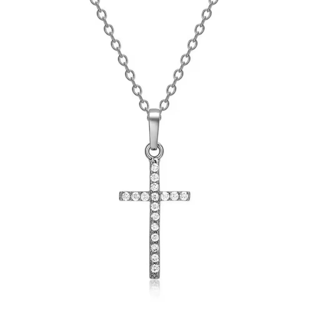 Cross Necklaces Chain Simple Pendants for Women Men Zircon Rhinestone Jewelry Gifts