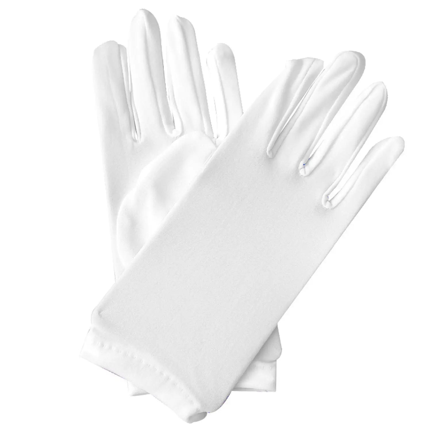 Une paire de gants longs en satin blanc élégants jusqu’au coude, avec une finition lisse et brillante et des bords cousus avec soin pour femmes.