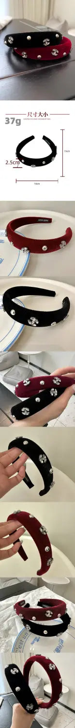 Samte Stirnband mit Strasssteinen für Damen mit roten und schwarzen, mit Juwelen besetzten Designs sowie einem eleganten modernen Kristall-Haarreif.