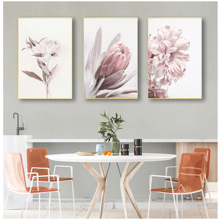 Scandinavian Living Bedroom Room Decoration Pictures Flowers Wall Art Peony Posters Floral Print Protea Rose Canvas Painting
