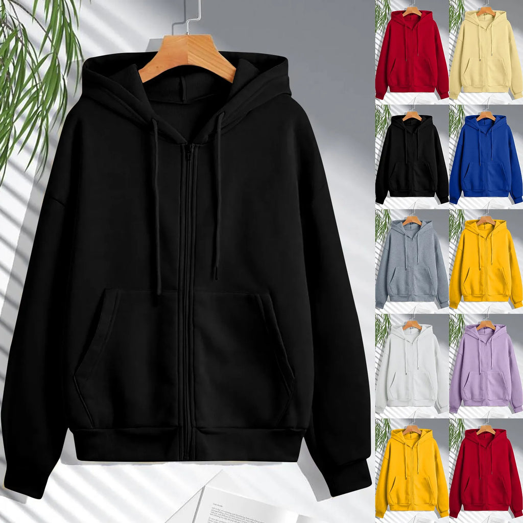 Autumn Women Sweatshirt Hoodies Spring New Fashion Casual Cardigan Drawstring Sweatshirts Korean Style Solid Zip Up Hoodies