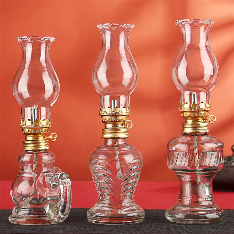 Glass Oil Lamp Classic Retro Vintage Lantern Portable High Capacity Indoor Outdoor Home Decorative Lighting Durable Emergency