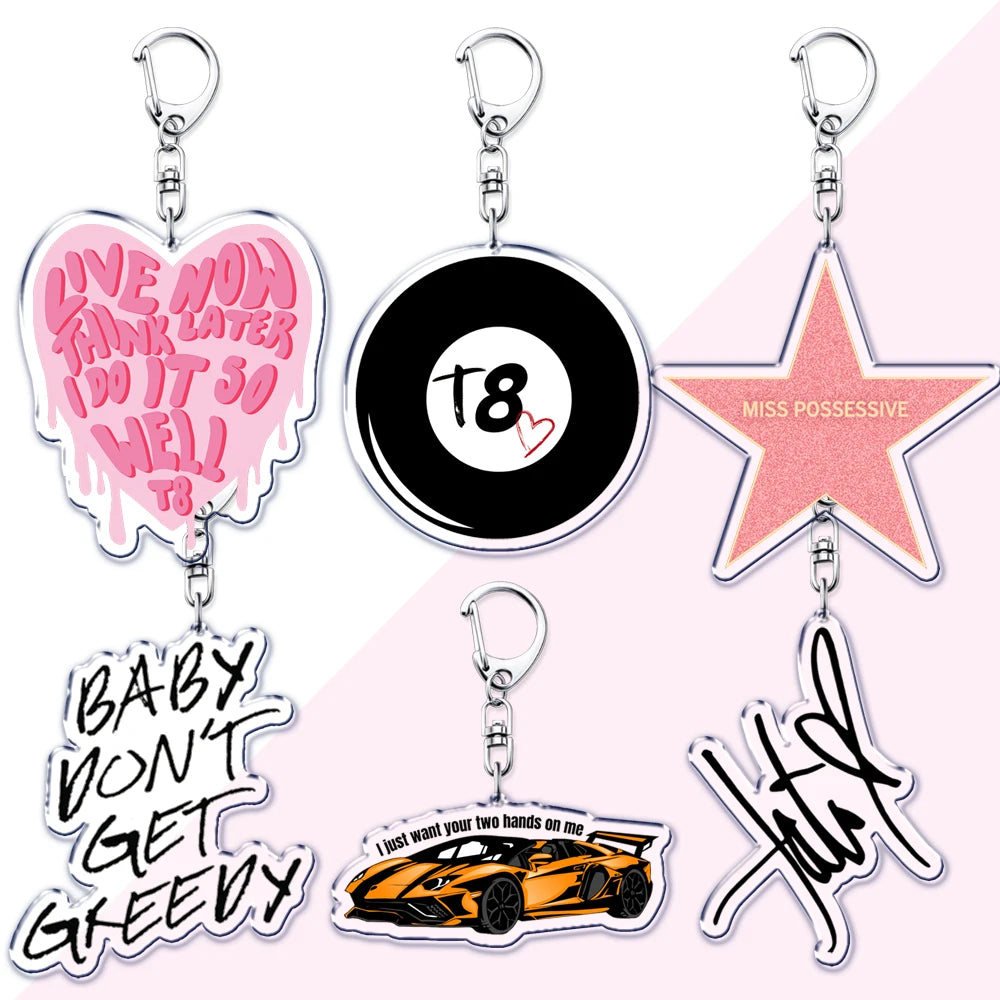 Popular Singer Keychains for Women Accessories Greedy T8 Think Later 2 Hands So Close To What Song Keyring Fans Friends Gifts