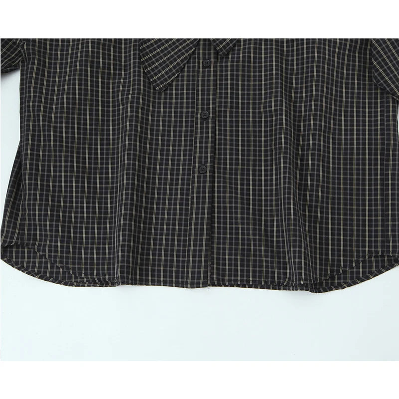 Chic Fashion Check Shirts for Women 2026 New Long Sleeve Scarf Collar Women's Casual Loose Simple Style Shirt And Blouse Tops