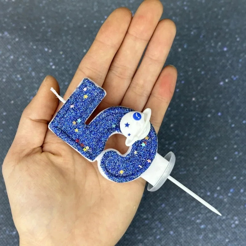 Boys Birthday Number Candle Cake Topper Blue Planetary Universe Children Baby Party One Year Old Dessert Decor Baking Supplies
