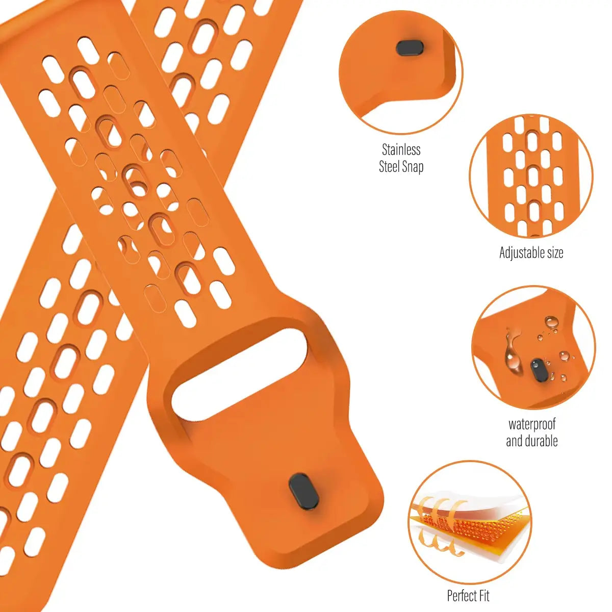 banda de reloj de silicona naranja con diseño perforado y broche de acero inoxidable para la correa deportiva de silicona del cmf watch pro 2