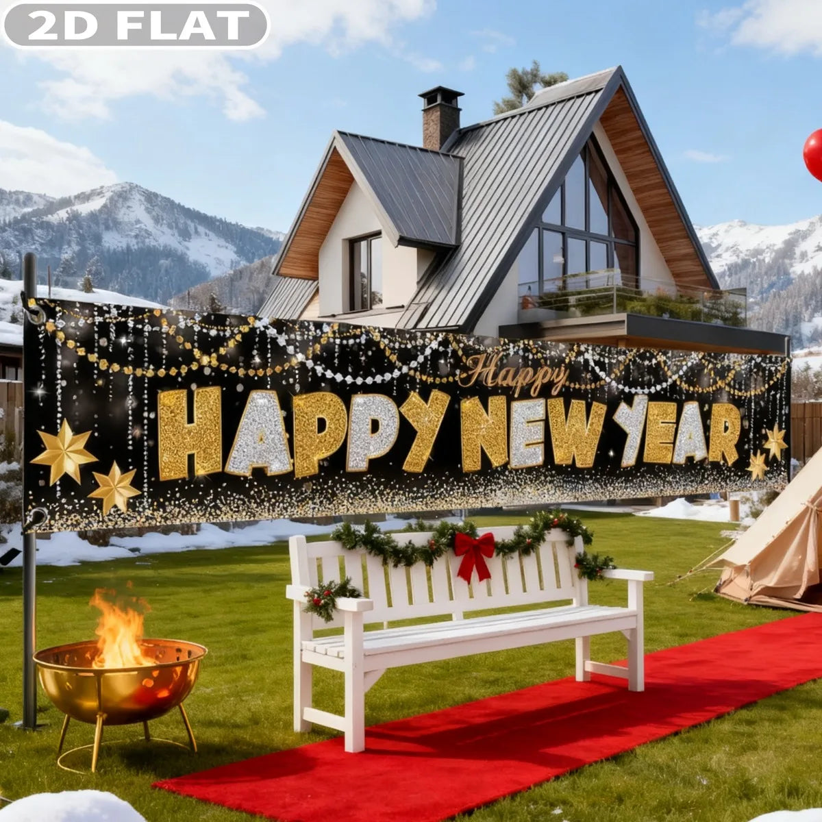 2D FLAT 1pc Happy New Year Studio Props Polyester Banner 2026 - New Year Yard Sign For NYE Decorations 2026 | New Years Decor