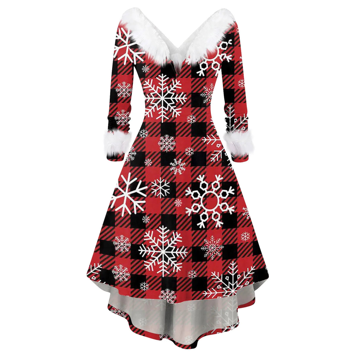 Women Winter Furry Plush Party Dress Female Long Sleeve Irregular A -line Dress Vestidos Fashion Spliced Christmas Dress Navidad